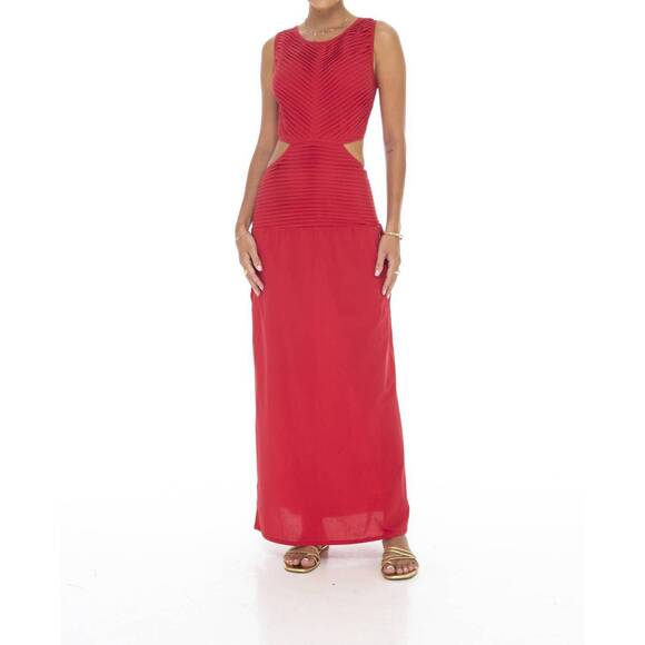 NEW PHIE COLLECTIVE brushed cotton pleated cut out dress in red